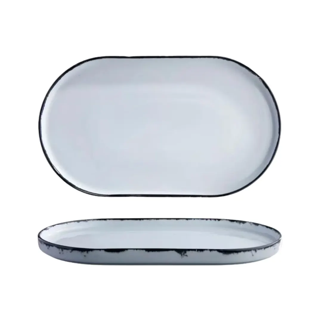 GET PA1007997706 - Rustic Porcelain Serving Tray, 14.1" x 8.5", Rectangular, Corona Ink