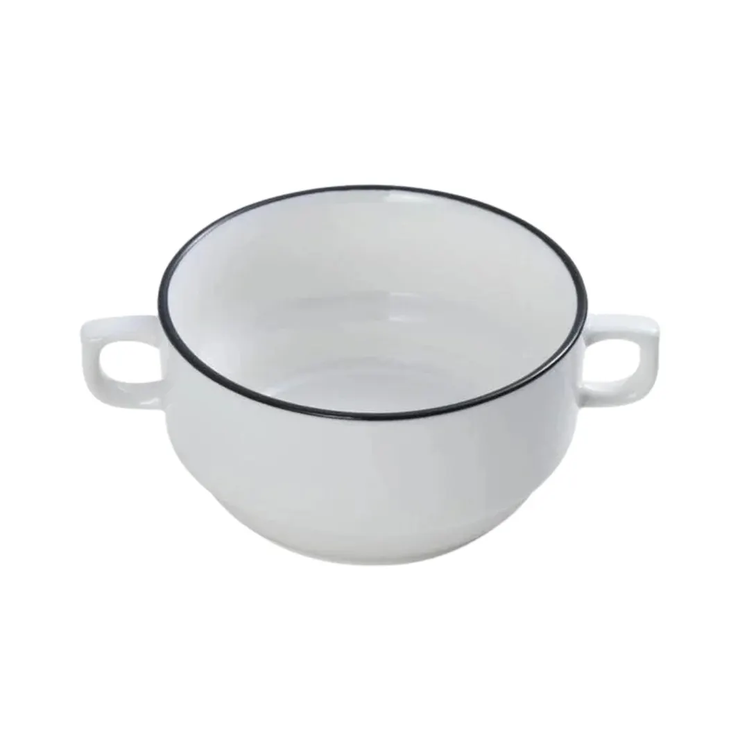 Mikasa 5305863 Bistro Cream Soup Cup, 11.2 oz., 4.3", Porcelain, Pin Black