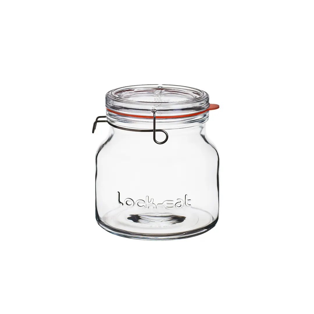 Steelite LB1216201 Glass Storage Jar, 50.75 oz (5.75" x 6.325"), Lock Eat Lid, Soda Lime Glass - 6/Case
