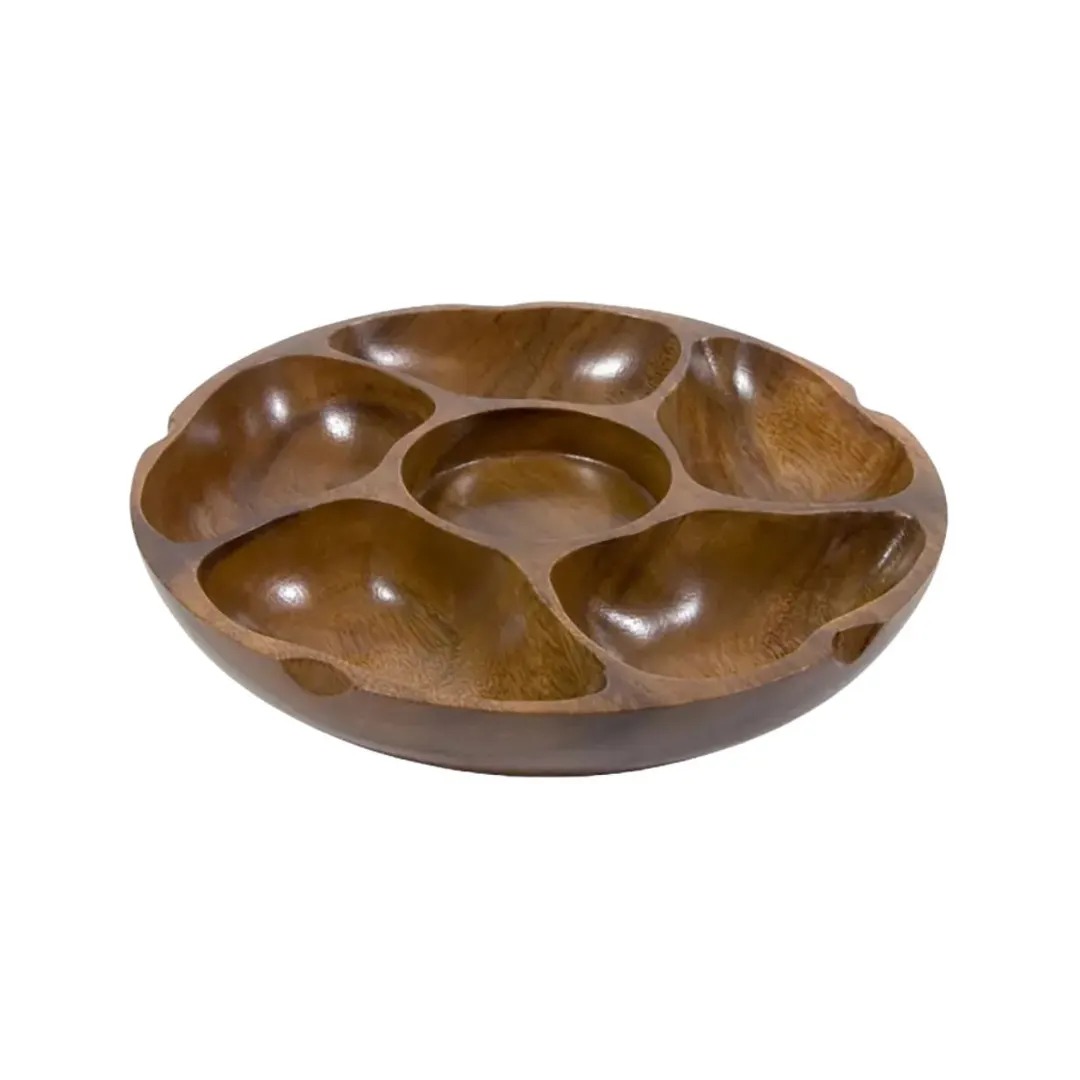 Town 51306 PU-PU Platter, 14" Diameter, 5-Compartment Serving Tray, Polyurethane Finish