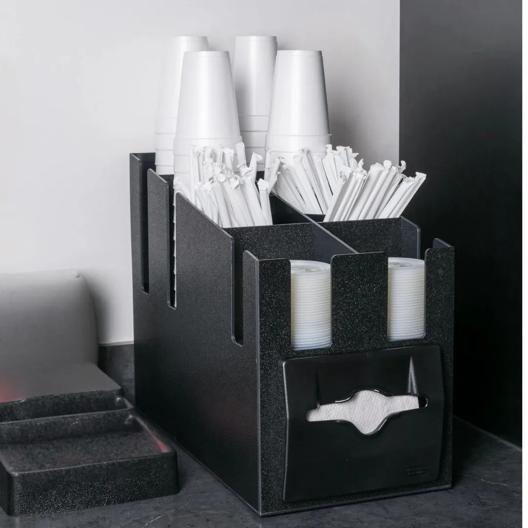 Vollrath CTNCLS-06 Napkin Dispenser 9-1/16"W×19-1/4"D×15-3/16"H Holds 100 Black ABS Napkins Cup Lid