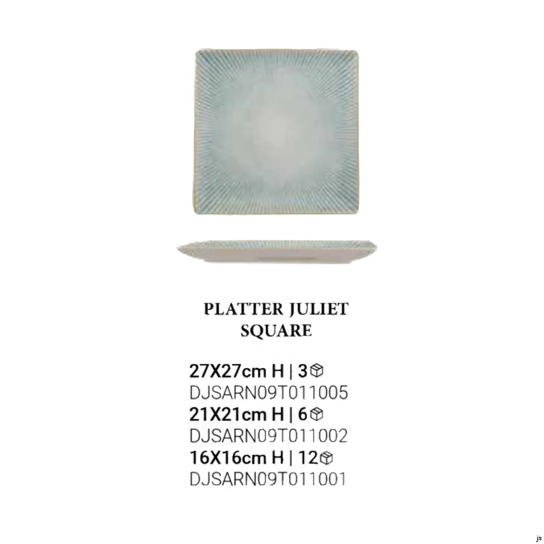 Ariane Porcelain DJSARN09T011001 Square Platter, 6 2/7" x 6 2/7", Paros Aqua Porcelain - 12/Case