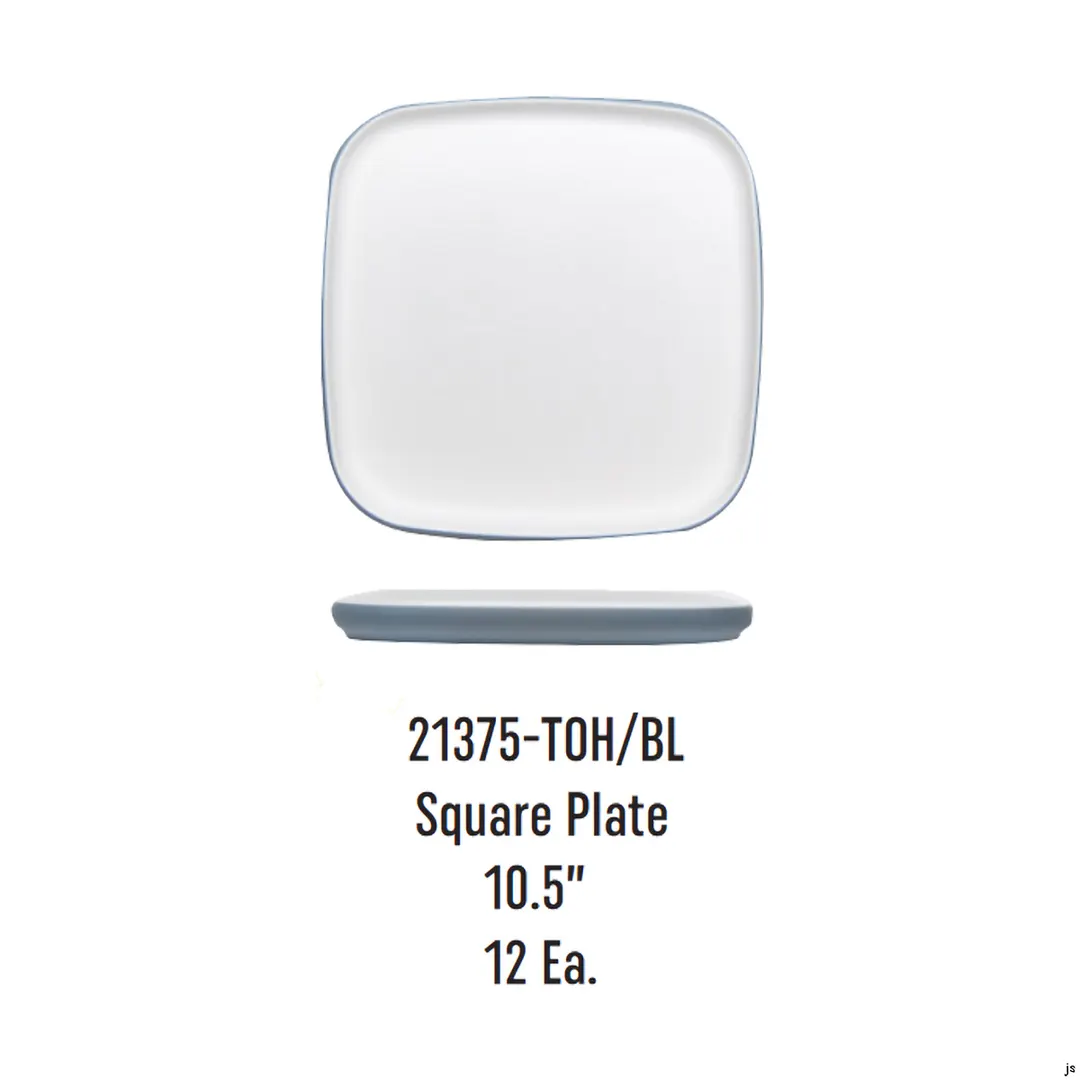 GET 21375-TOH/BL Melamine Square Plate, 10.5" Dia., Honey Interior, Bluejay Exterior, 120/Case