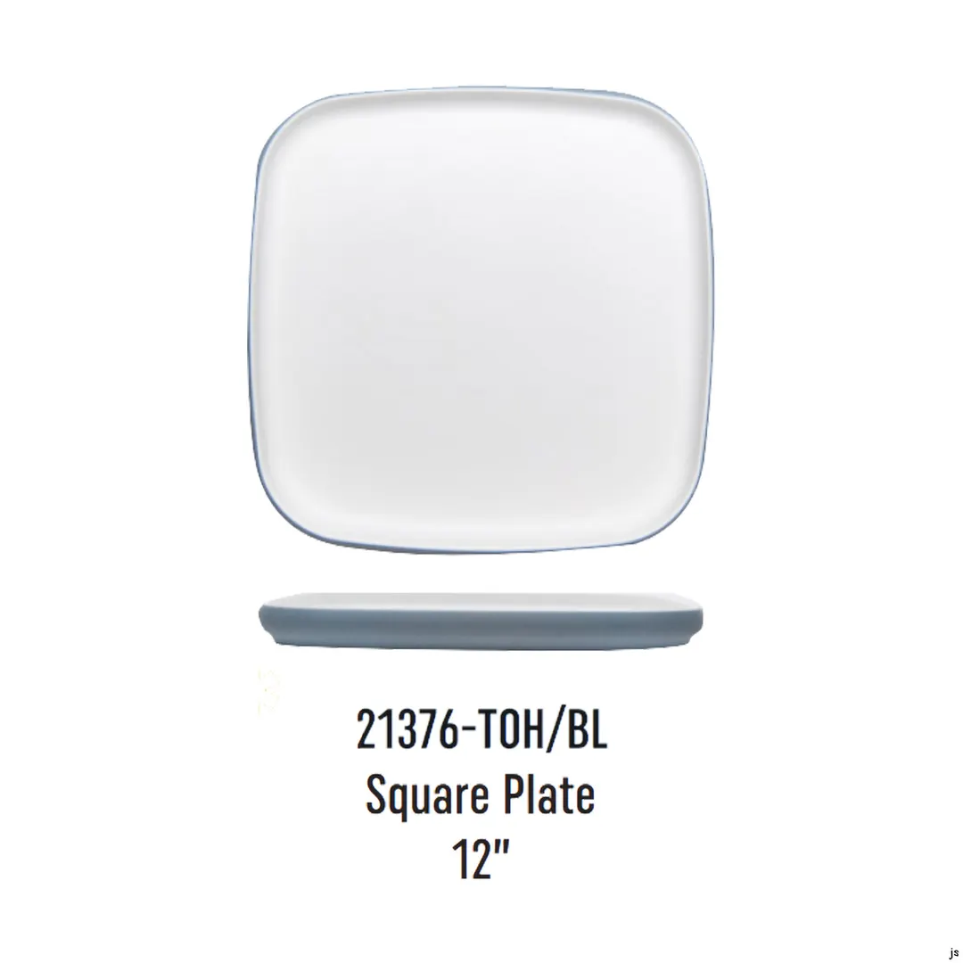GET 21376-TOH/BL Cheforward Hatch Plate – 12" Square, Two-Tone Honey/Bluejay, Melamine, Reusable