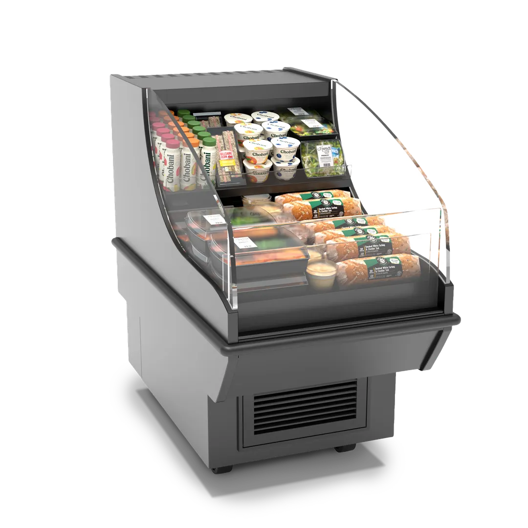 Hussmann Q2-SSM-2SPA Vertical Merchandiser, 26"" L x 47"" D, Black Exterior, Front Plexiglas, 115V