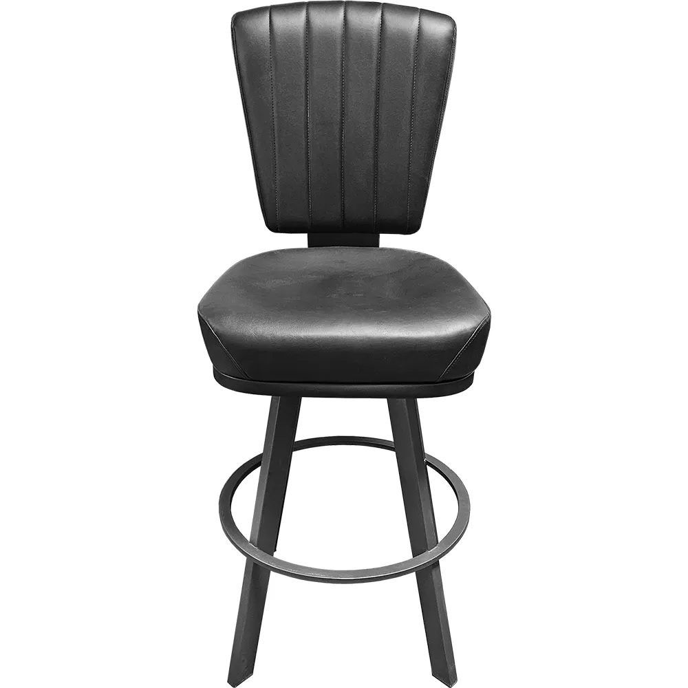 Oak Street BM-10660 - Casino Bar Stool, Black Vinyl Seat, Gray Swivel Frame, Armless, Non‑Marring Glides