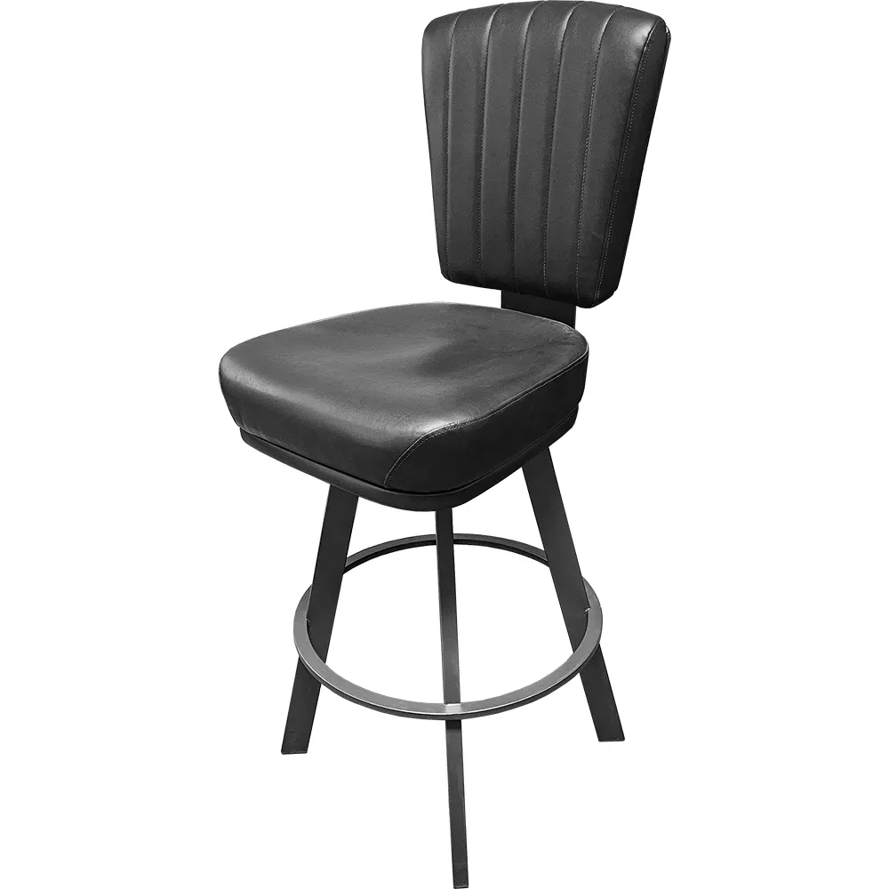 Oak Street BM-10660 - Casino Bar Stool, Black Vinyl Seat, Gray Swivel Frame, Armless, Non‑Marring Glides