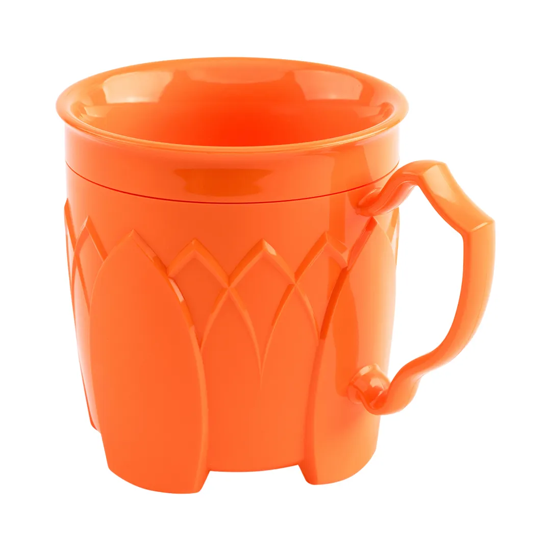 Dinex DX5000B24 - 8 Oz Orange Plastic Mug, Dishwasher Safe, Polypropylene, Brightcares Design