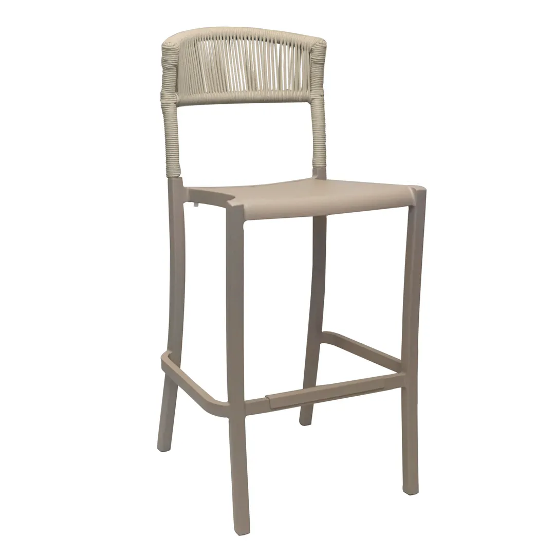 Grosfillex UT872181 Tahoe Bar-Height Barstool with Rope Weave Design, Blonde/French Taupe