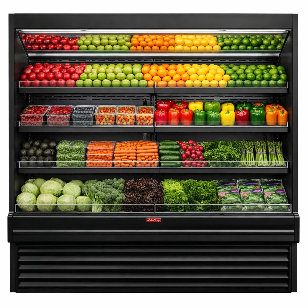 Howard-McCray R-OP35E-6-B-LED Produce Display Case, 75"W x 78-1/2"H, 3 Shelves, LED, Black, 9,813 BTU