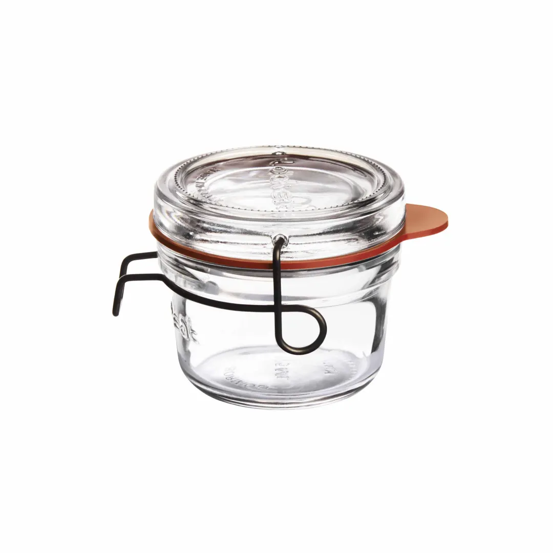 Steelite LB1196001 - 4.25 oz Glass Jar, 4.0" x 3.0" Lock Eat Closure, Soda Lime, Bormioli - 1 Dozen