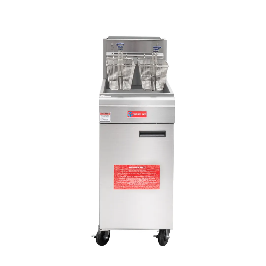 Westlake GF120 16" Full-Pot Floor Model Commercial Gas Deep Fryer, 21.3-25L Capacity, 120.000 BTU/hr