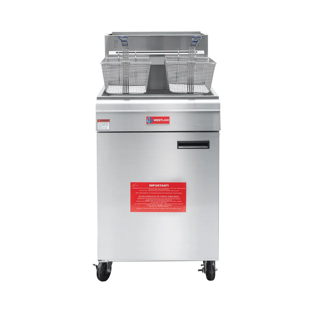 Westlake GF150 21" Full Pot Floor Gas Fryer, 70 lb Capacity, Stainless Steel, 150.000 BTU, Chromed Basket