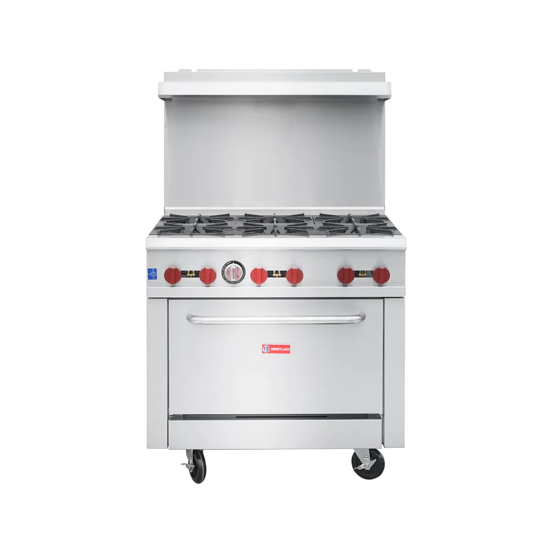 Westlake RGR36 Gas 36" Commercial 6 Burner Gas Range with Oven, Full Size Oven, 2 Oven Racks