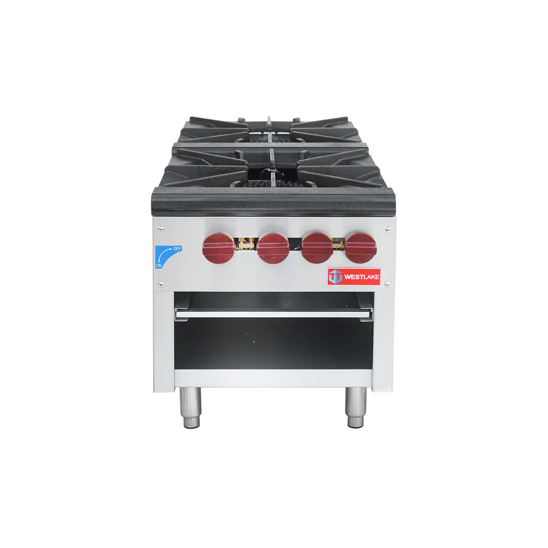 Westlake SP-2M 18" Countertop 2 Burner Gas Stock Pot Range, Heavy Duty Cast Iron Grate