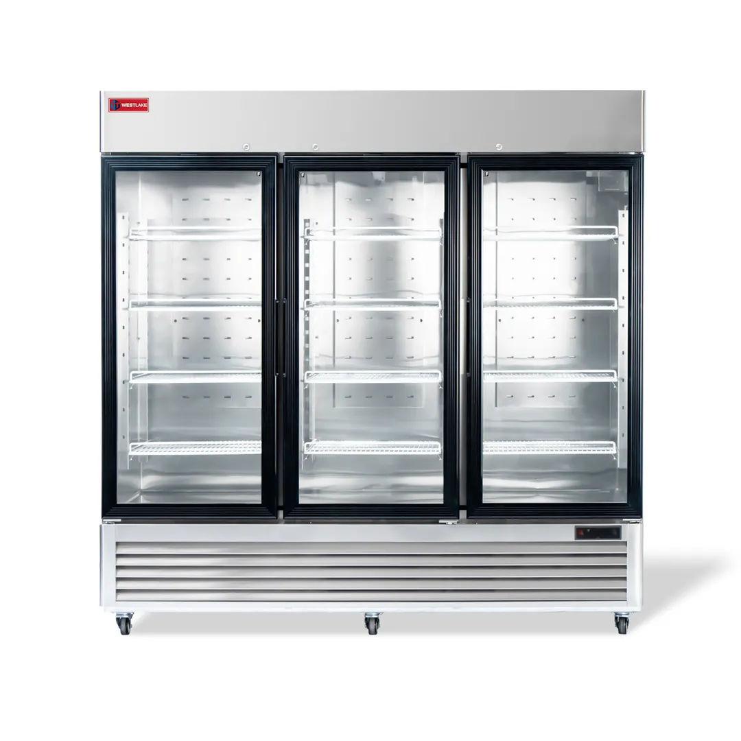 Westlake WK-82FG - 72 cu ft Glass Door Freezer, 82" Wide, Stainless Steel, 3‑Section, Temp Control