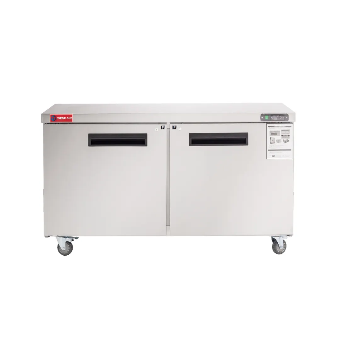 Westlake WKTF-60B 60" 2-Door Commercial Freezer Worktop, 14.8 cu. ft. Stainless Steel