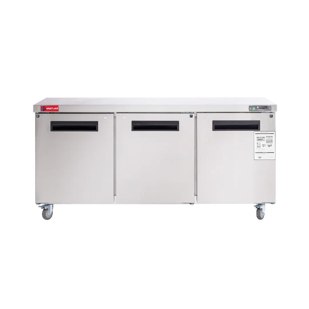 Westlake WKTF-72B 72" 3-Door Commercial Freezer Worktop, 17.7 cu. ft. Stainless Steel