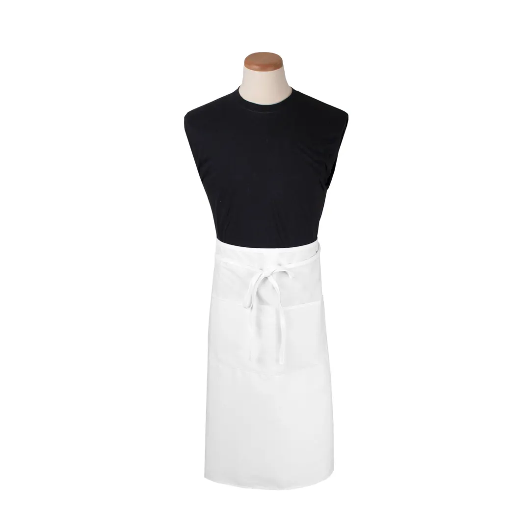 Chef Revival 2PWAWH Waist Apron, 33" x 30" Long, 2 Pocket, White, DuraSERV 100% Spun Polyester