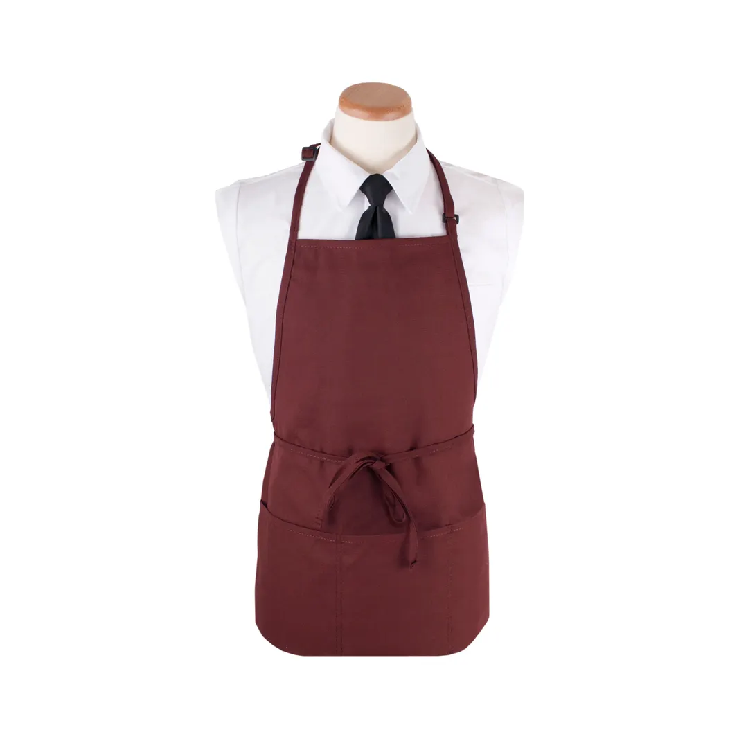 Chef Revival 3PBIABGFP Bib Apron, 26" x 23" Long, 3 Front Pockets, Burgundy, DuraSERV Polyester