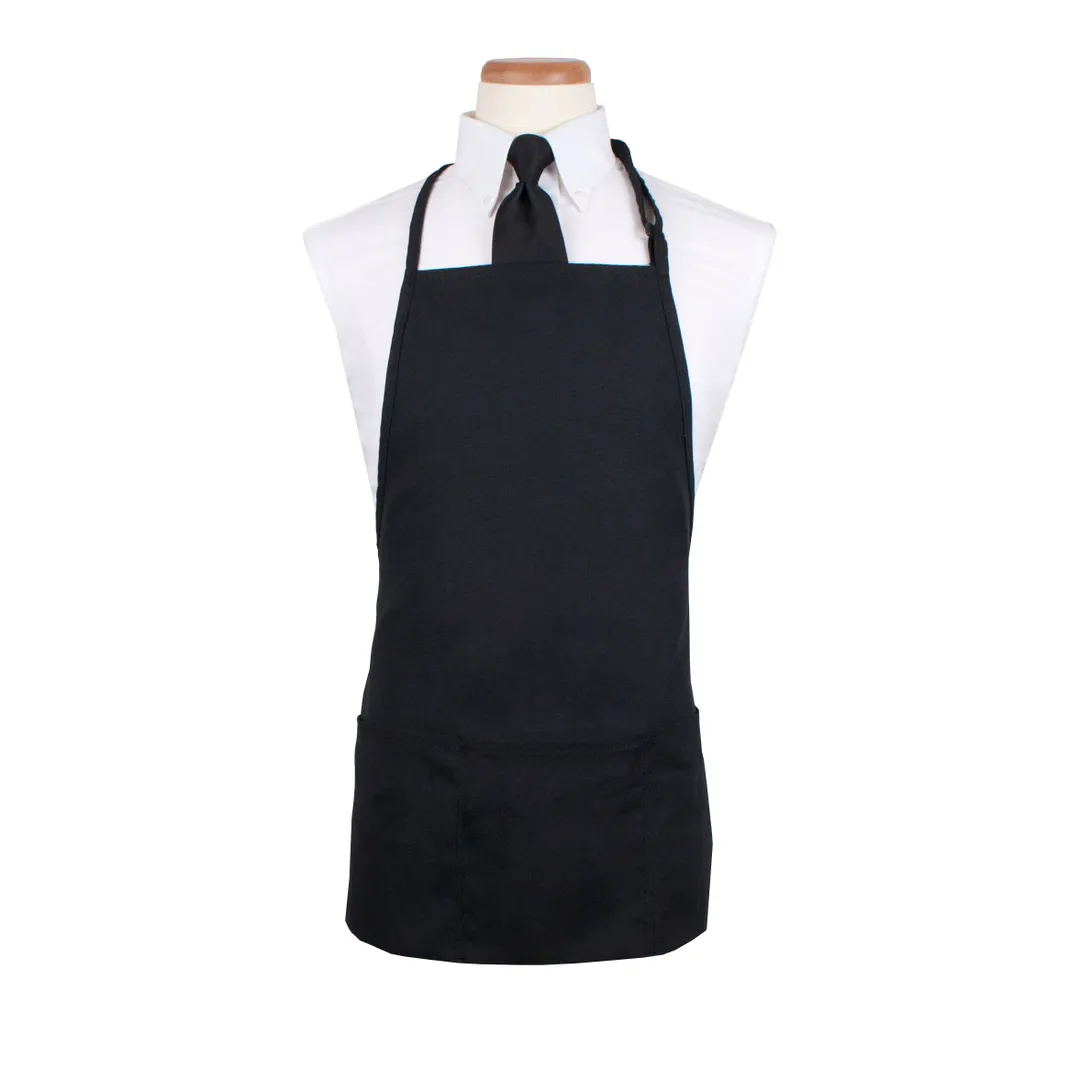 Chef Revival 3PBIABKFP Bib Apron, 26" x 23" Long, 3 Front Pockets, Black, DuraSERV Polyester