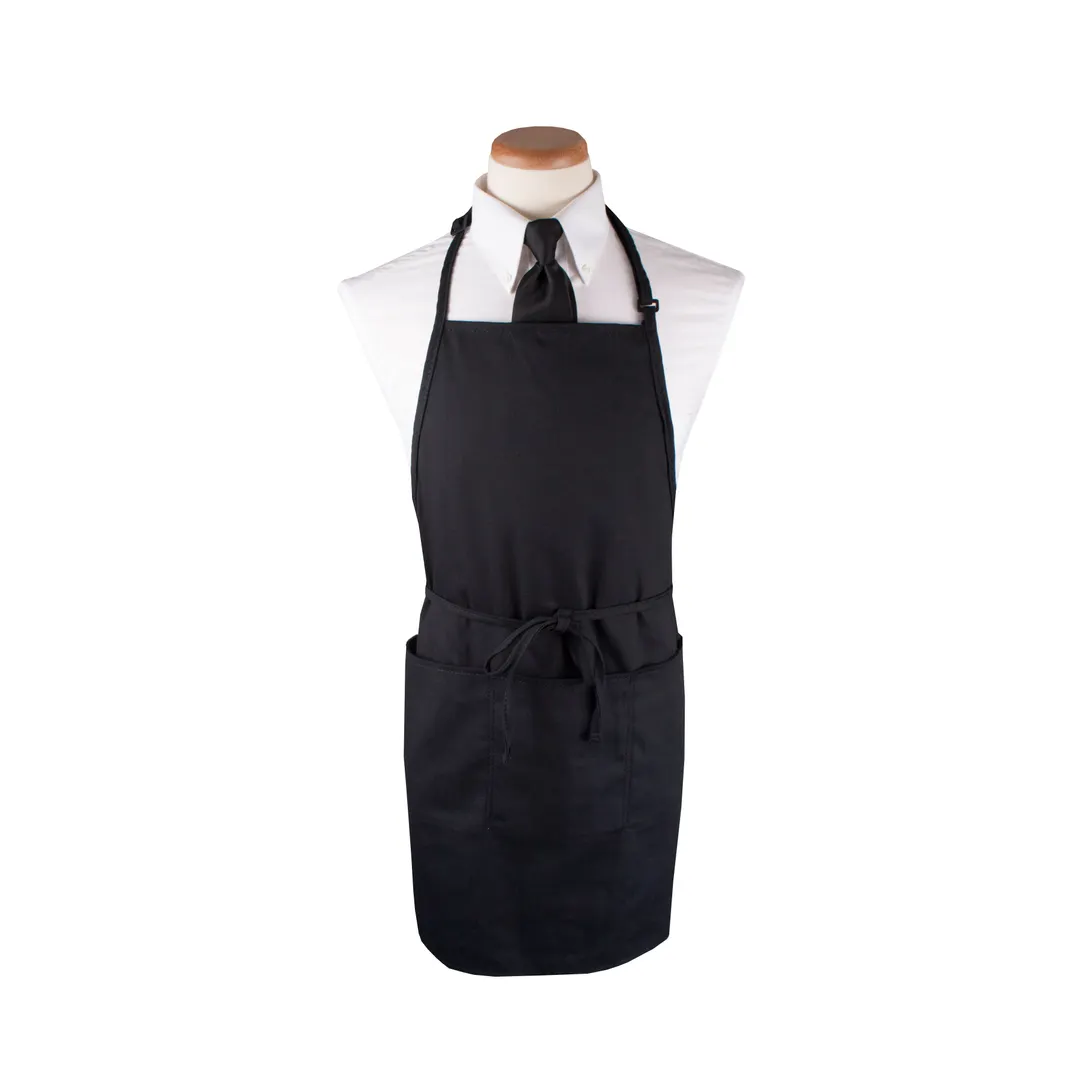 Chef Revival 3PBIAELBK Bib Apron, 26" x 31", 4 Pockets, Adjustable Neck Strap, Black Polyester