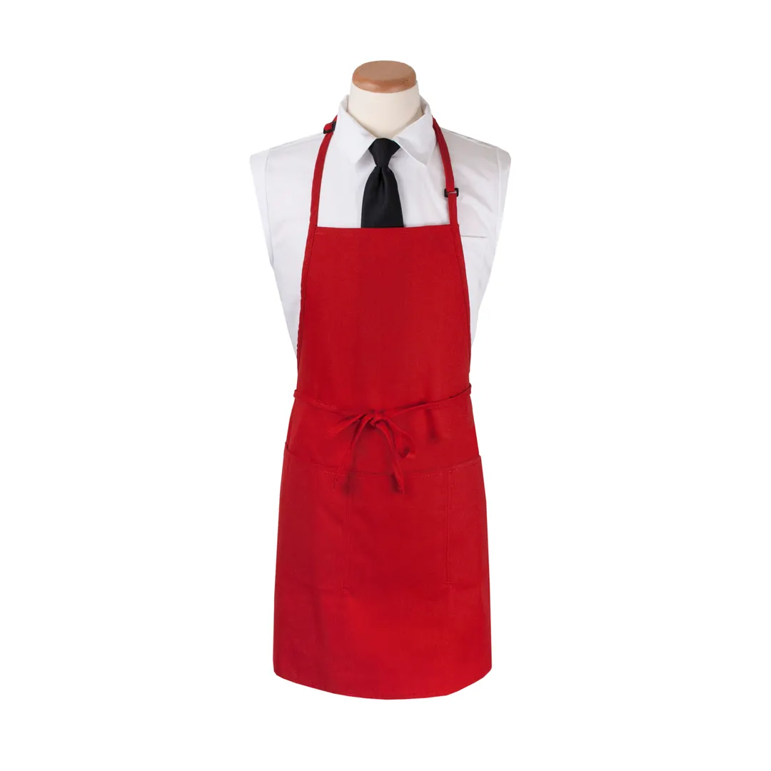 Chef Revival 3PBIAELRD Bib Apron, 26" x 31" Extra Long, 3 Front Pockets, Red, DuraSERV Polyester