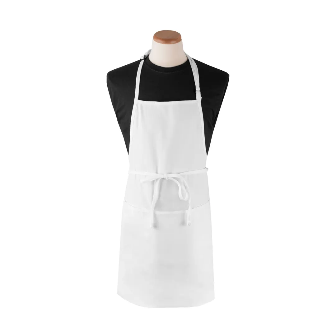 Chef Revival 3PBIAELWH Bib Apron, 26" x 31", White, Polyester, Neck Strap, 3 Front Pockets