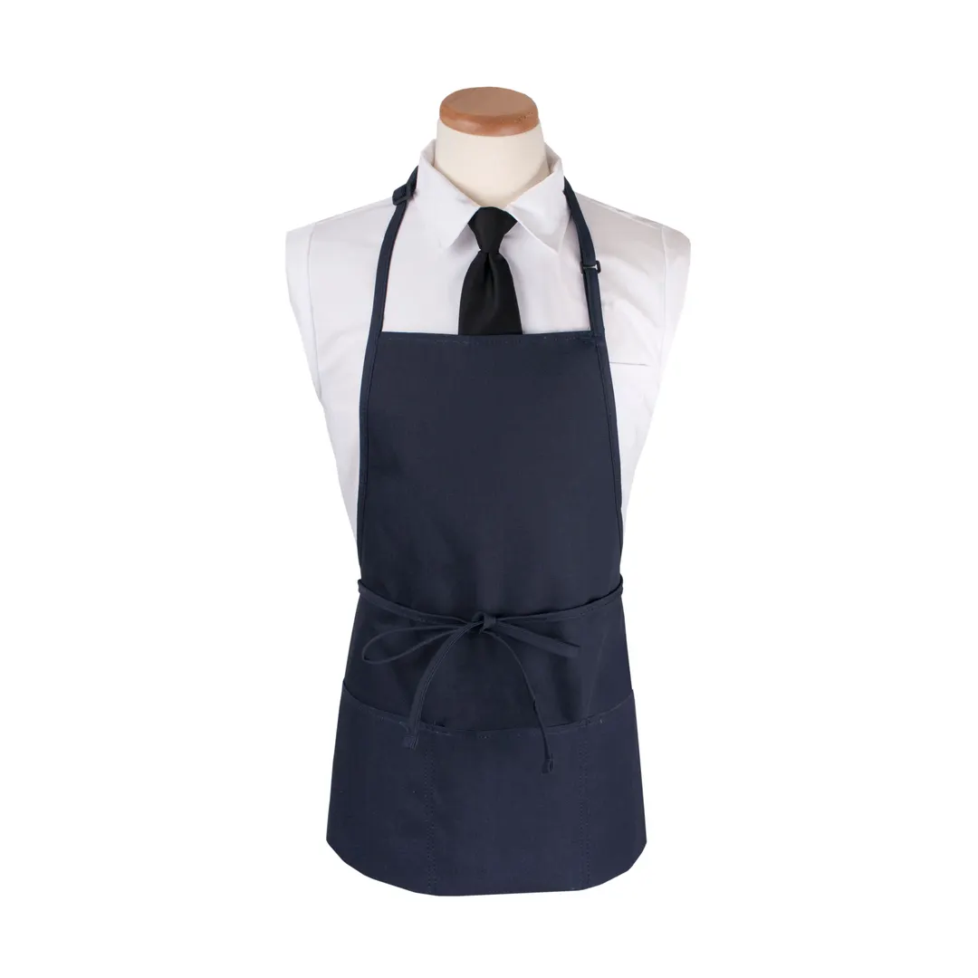 Chef Revival 3PBIANVFP Bib Apron, 26" x 23" Long, 3 Front Pockets, Navy Blue, DuraSERV Polyester