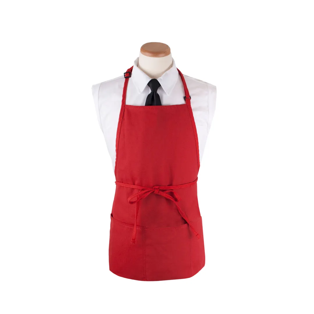Chef Revival 3PBIARDFP Bib Apron, 26" x 23" Long, 3 Front Pockets, Red, DuraSERV Polyester