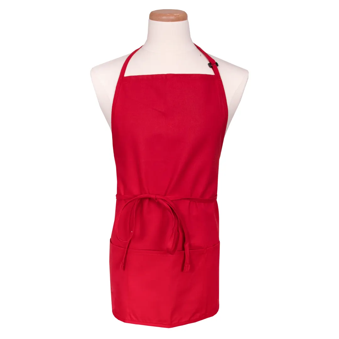 Chef Revival 612BAFH-RD Bib Apron, 28" x 27", 3 Pockets, Adjustable Neckband, PolyCotton, Red