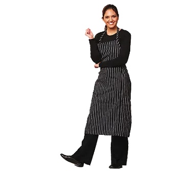 Chef Revival 619BA-WS Bib Apron, 29" x 38", White/Black Pin Stripe, Pocket, EZ-Blend Poly‑Cotton