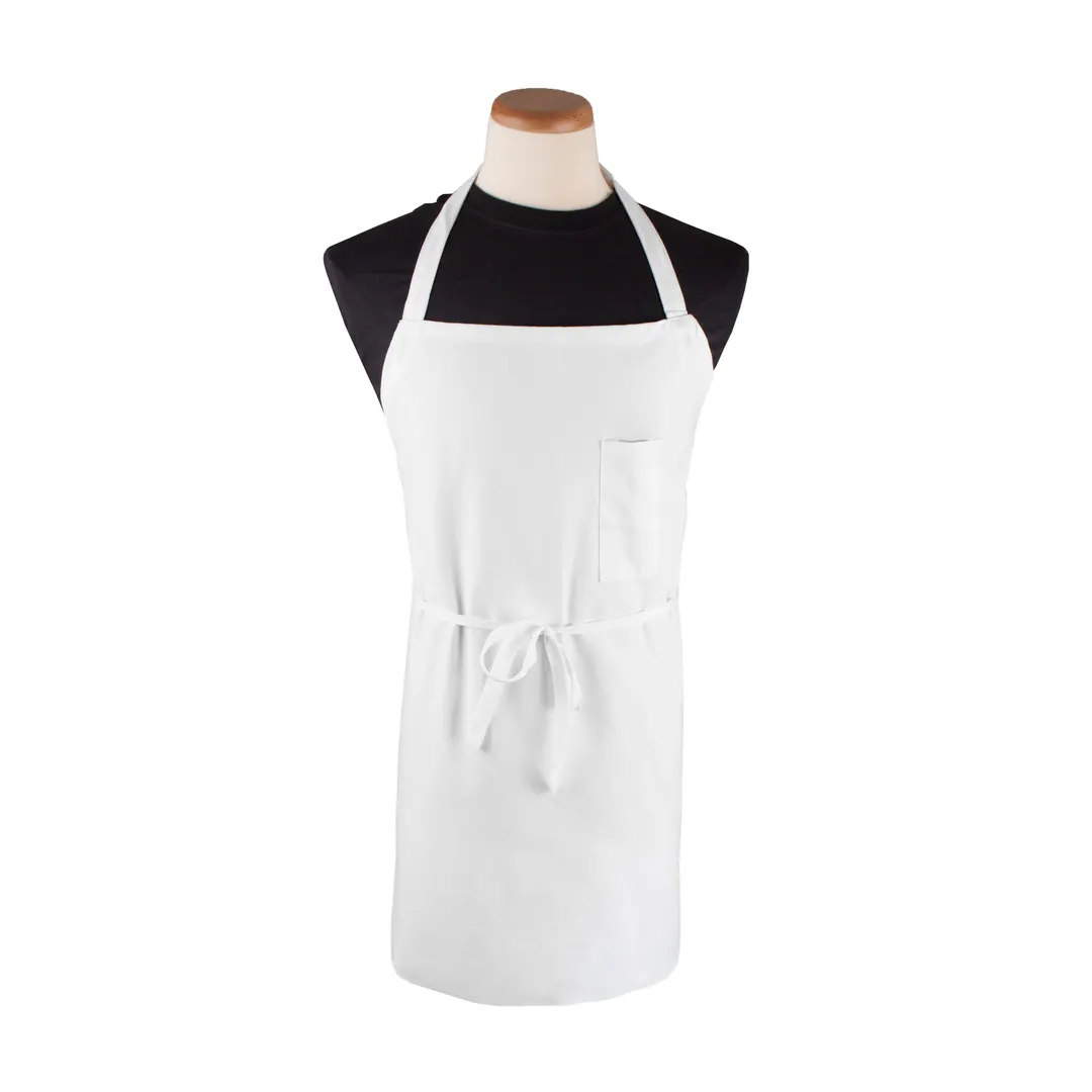 Chef Revival BIAWH Bib Apron, 32" x 32-1/2" White, Cotton/Poly Blend, Wide Neck Straps, Pen Pocket