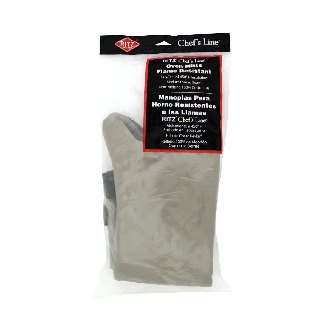 Chef Revival CL2PX24ELBETF Pyrotex Oven Mitt, 24", Flame-Resistant, Beige with Black Trim - 1 Pair