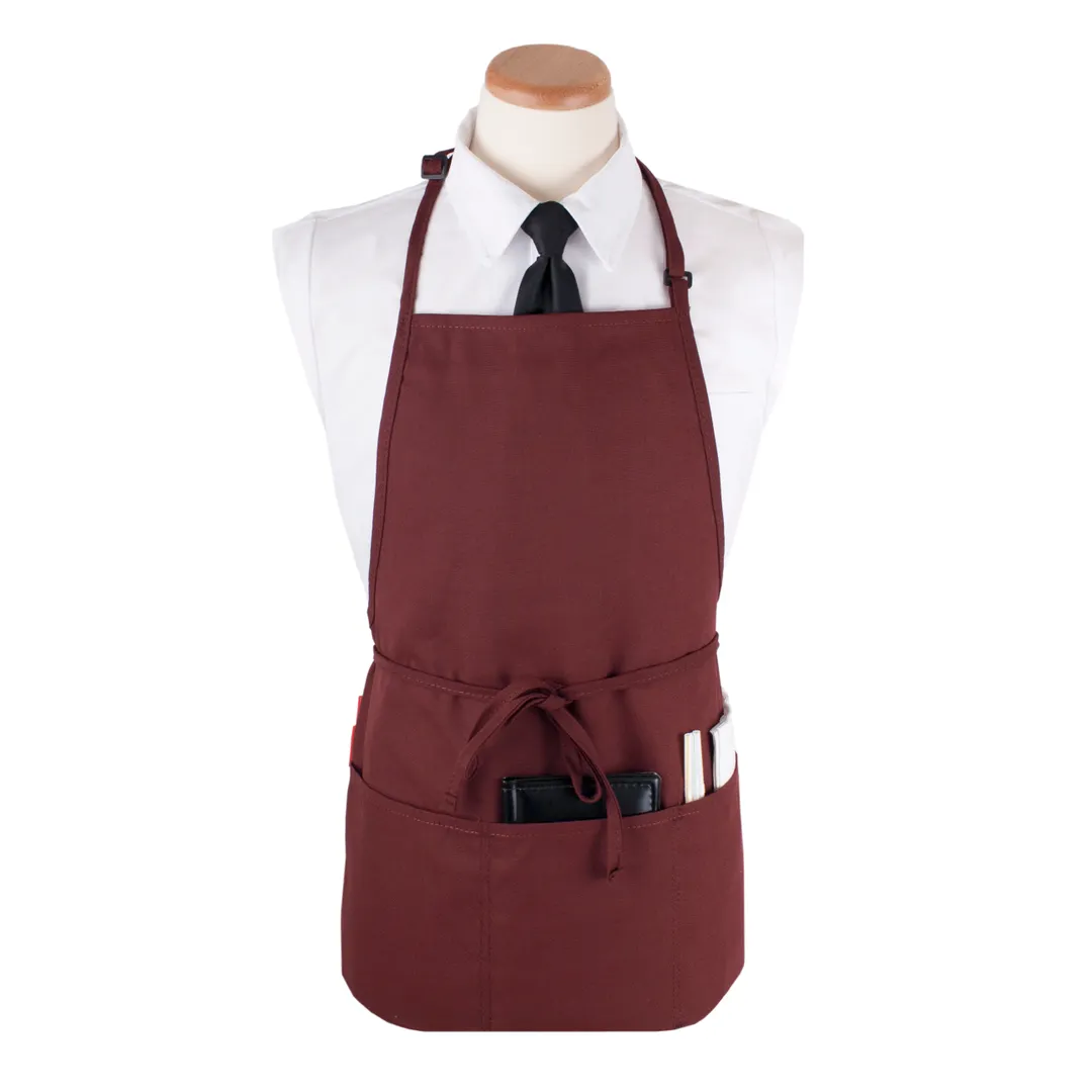 Chef Revival CL3PBIABGFP Bib Apron, 26" X 23" Long, 3 Front Pockets, Burgundy, DuraSERV Polyester