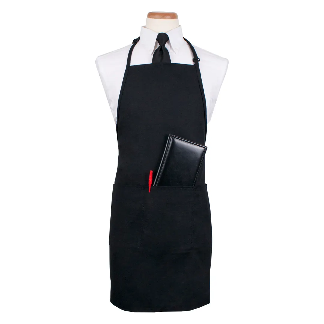 Chef Revival CL3PBIAELBK Bib Apron, 26" x 31" Extra Long, 4 Pockets, DuraSERV Polyester, Black