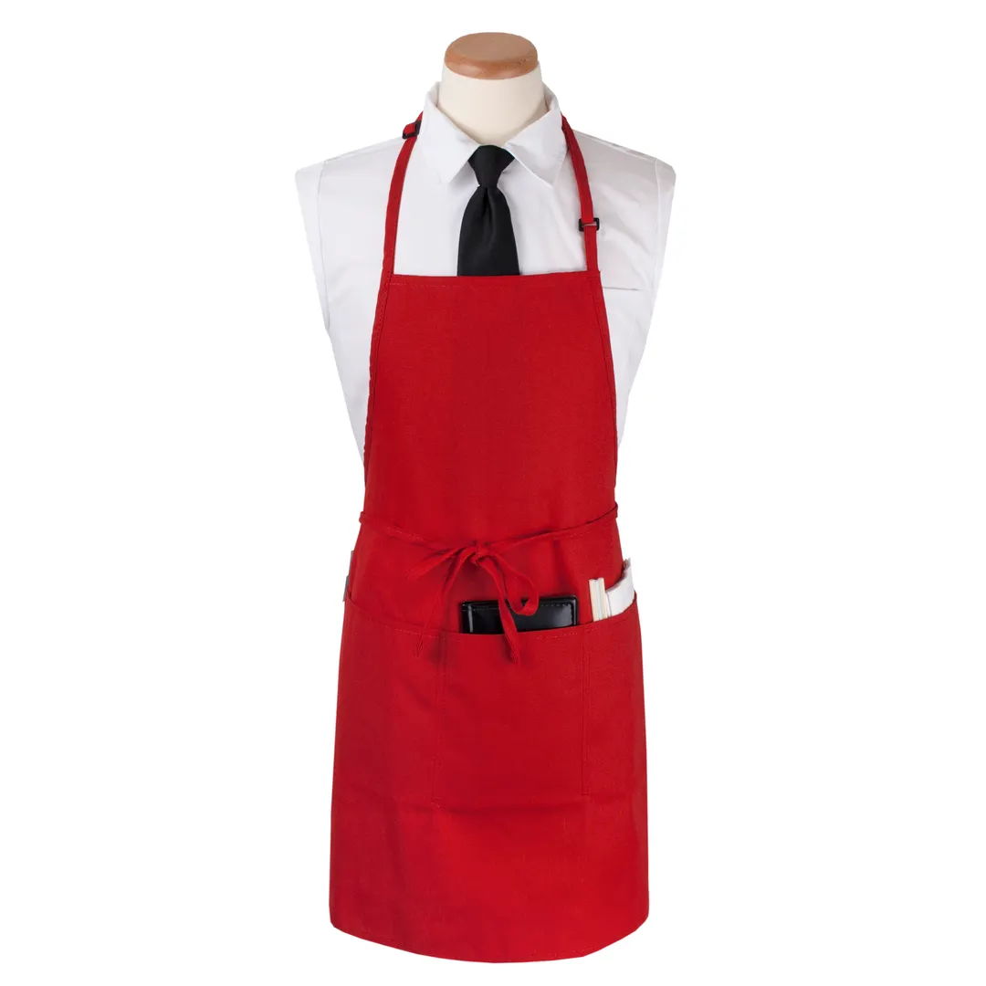Chef Revival CL3PBIAELRD Bib Apron, 26" x 31" Extra Long, 3 Front Pockets, Red, Polyester