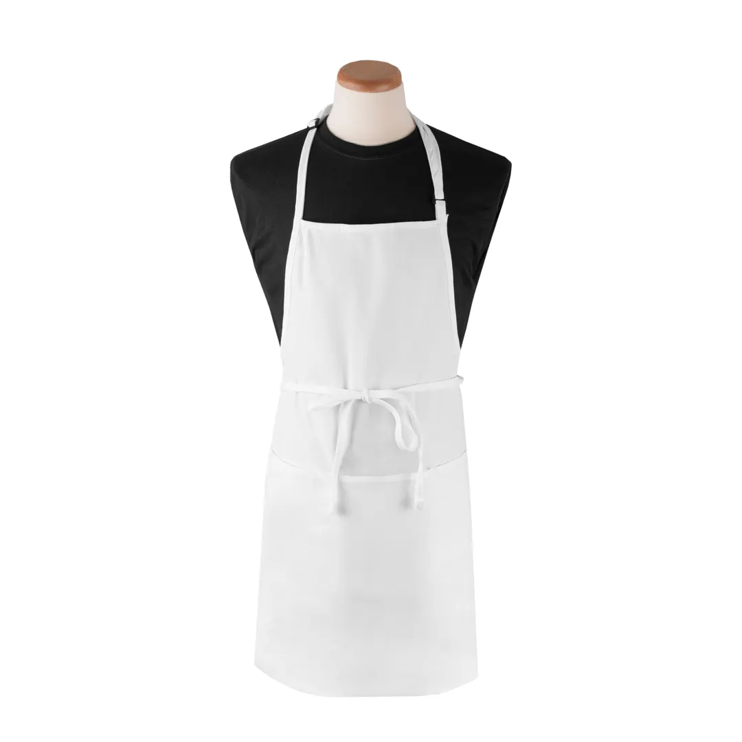 Chef Revival CL3PBIAELWH Bib Apron, 26" x 31", 4 Pockets, White Polyester, Adjustable Neck Strap