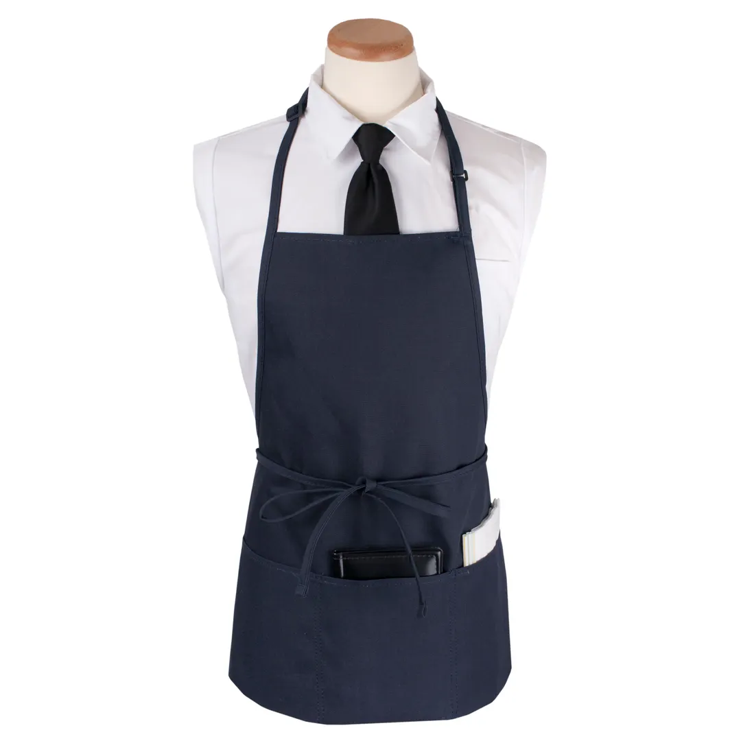 Chef Revival CL3PBIANVFP Bib Apron, 26" x 23" Long, 3 Front Pockets, Navy Blue, DuraSERV Polyester