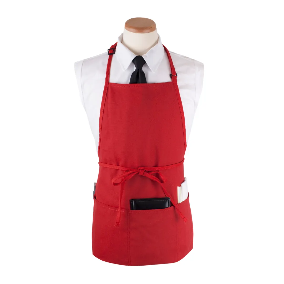 Chef Revival CL3PBIARDFP Bib Apron, 26" x 23" Long, 3 Front Pockets, Red, DuraSERV Polyester