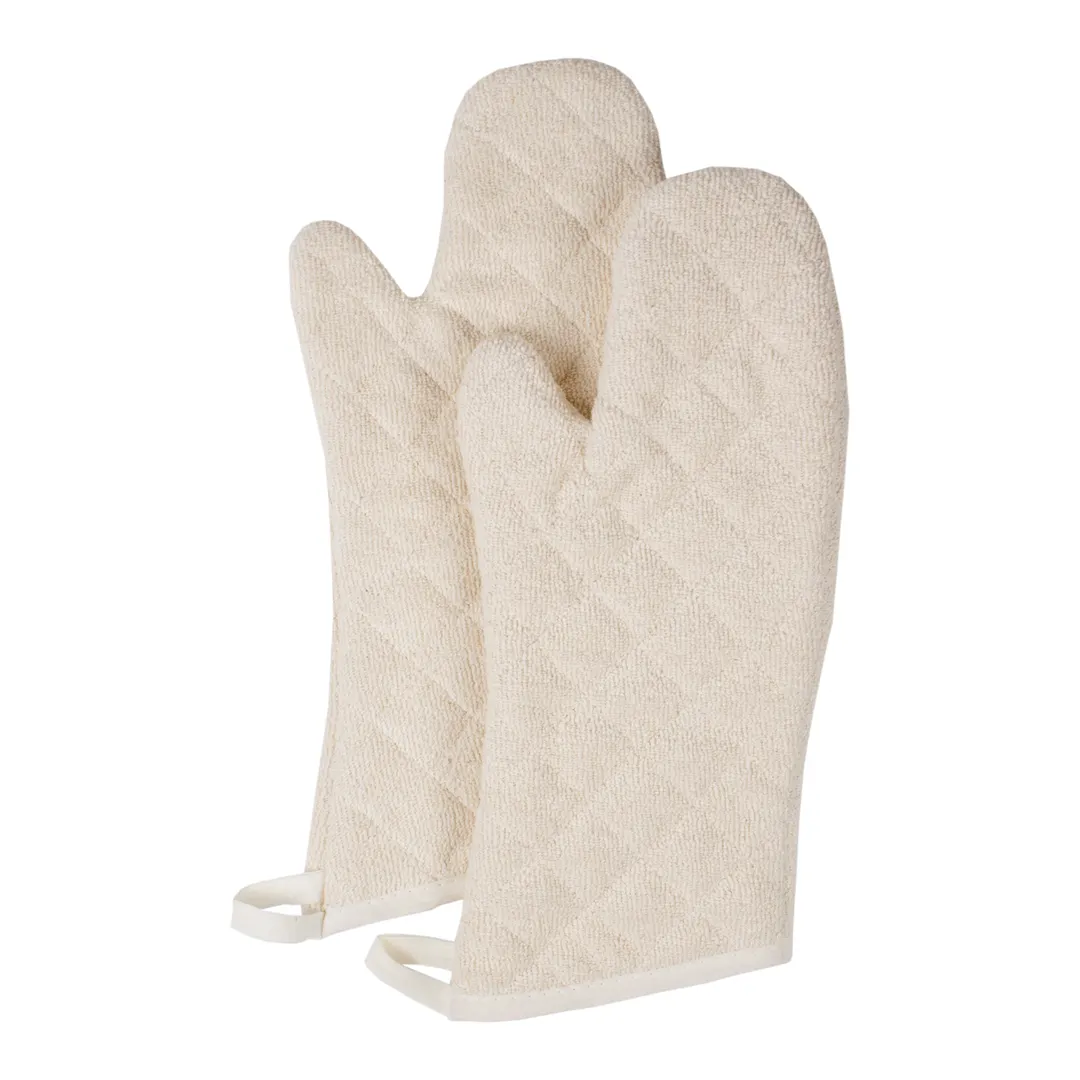 Chef Revival CLTTOM27BE-1 Terry Oven Mitt, 17" Beige, Silicone Lining, Washable - 1 Pair