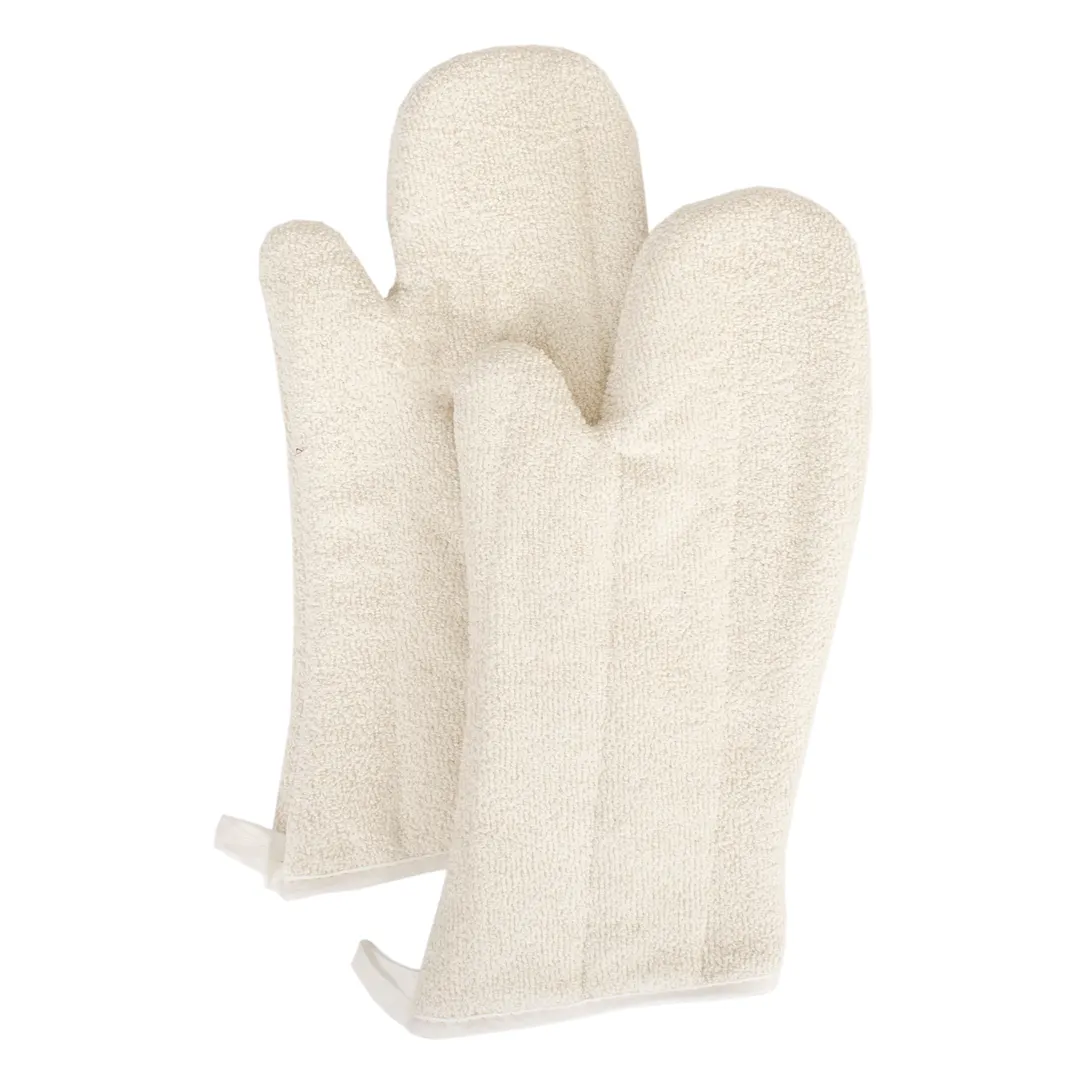 Chef Revival CLTTSBOM7BE-1 Terry Oven Mitt 17" Elbow, Steam Barrier, Silicone Lining, Beige - 1 Pair