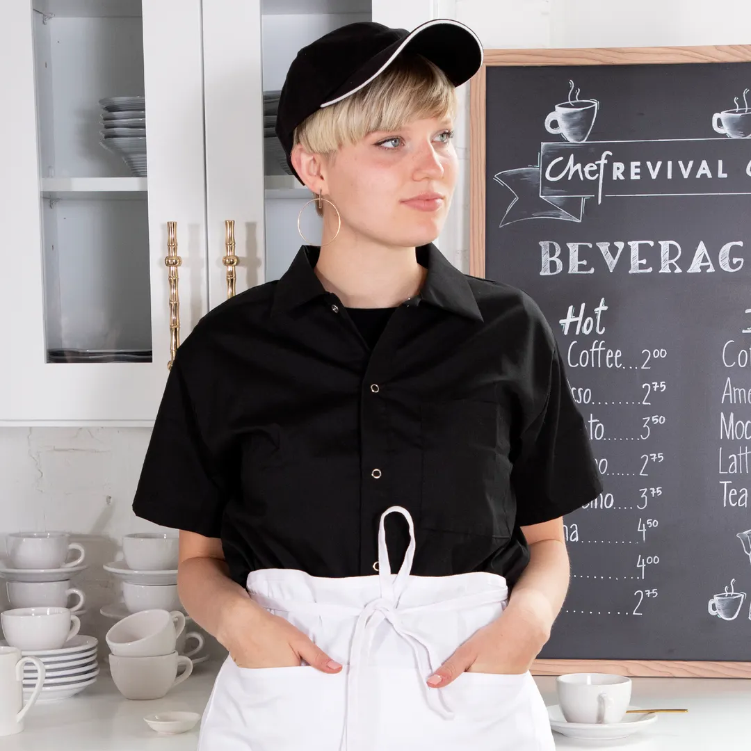 Chef Revival CS006BK-2X Cook Shirt, 2X-Large, Short Sleeve, Black, Poly/Cotton