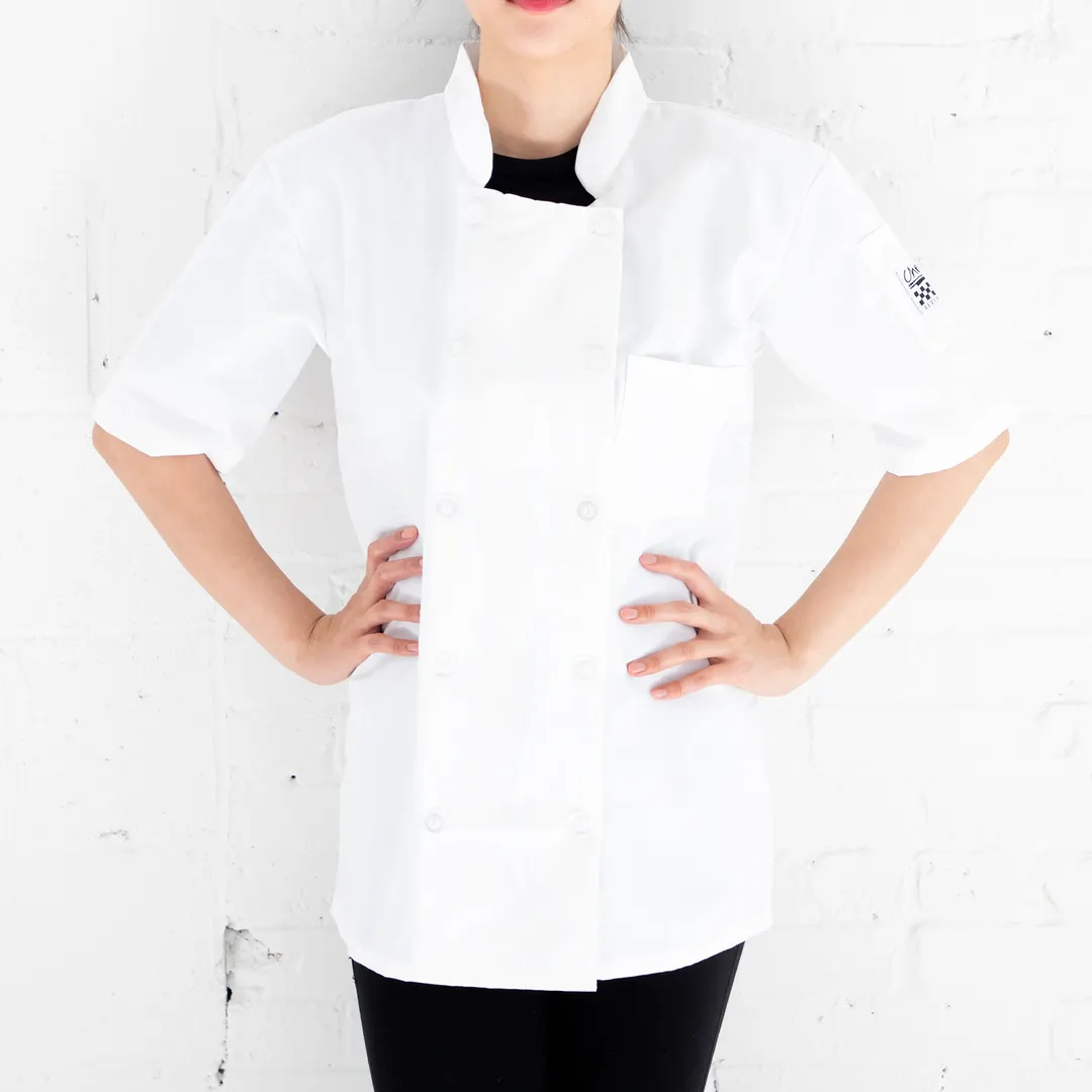 Chef Revival J105-L Basic Chef's Jacket, Large, Double Breasted, Short Sleeve, White Poly/Cotton