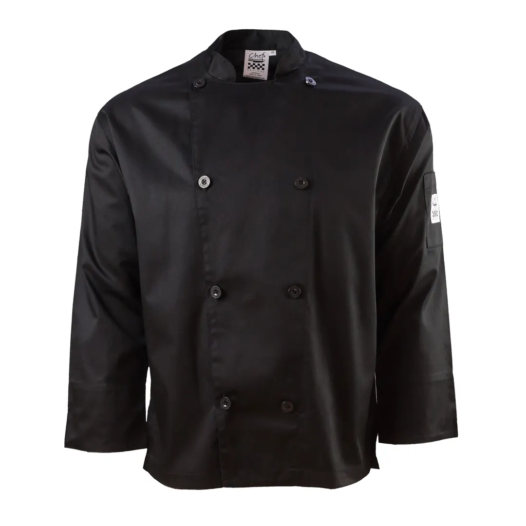 Chef Revival J200BK-XL Chef's Coat, X-Large, Black, Poly/Cotton, Long Sleeve, Double Breasted