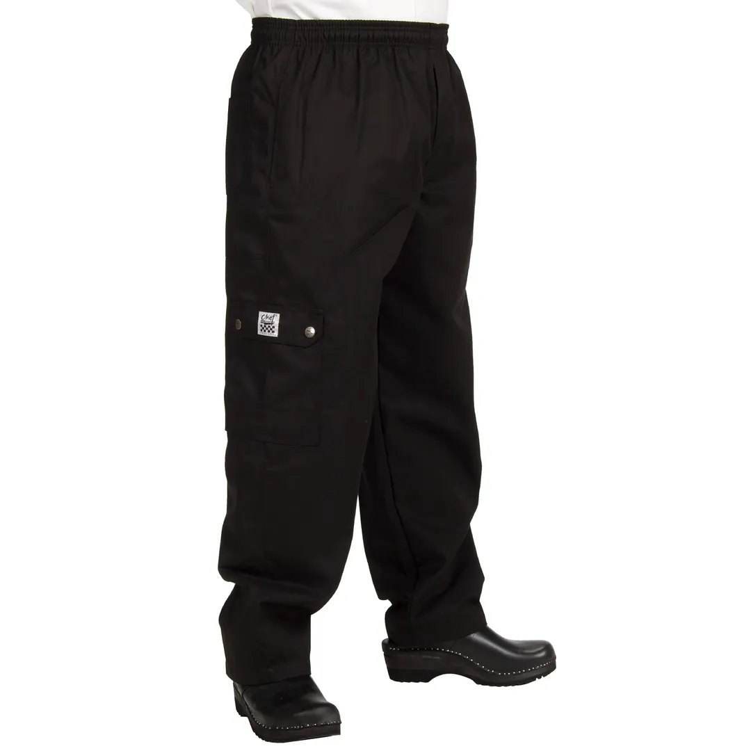 Chef Revival P024BK-2X Chef's Pants, 2XLarge, Black, Poly/Cotton, Cargo Style, Elastic Waistband