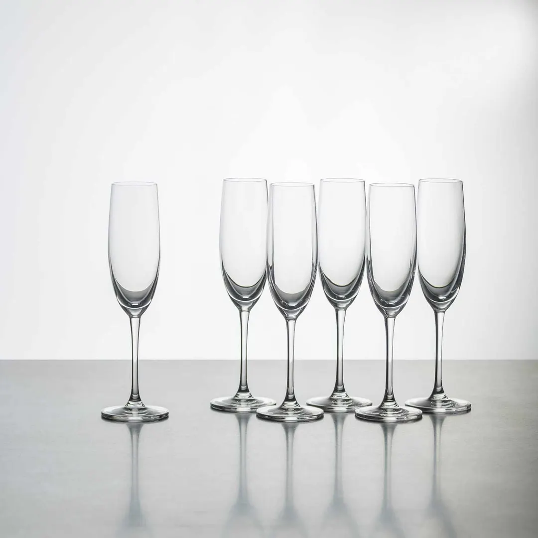 Korin GL-D107-PK - 8.9" 6 oz Lead-Free Crystal Champagne Flute, Stem Base, Break Resistant - 1/Pack