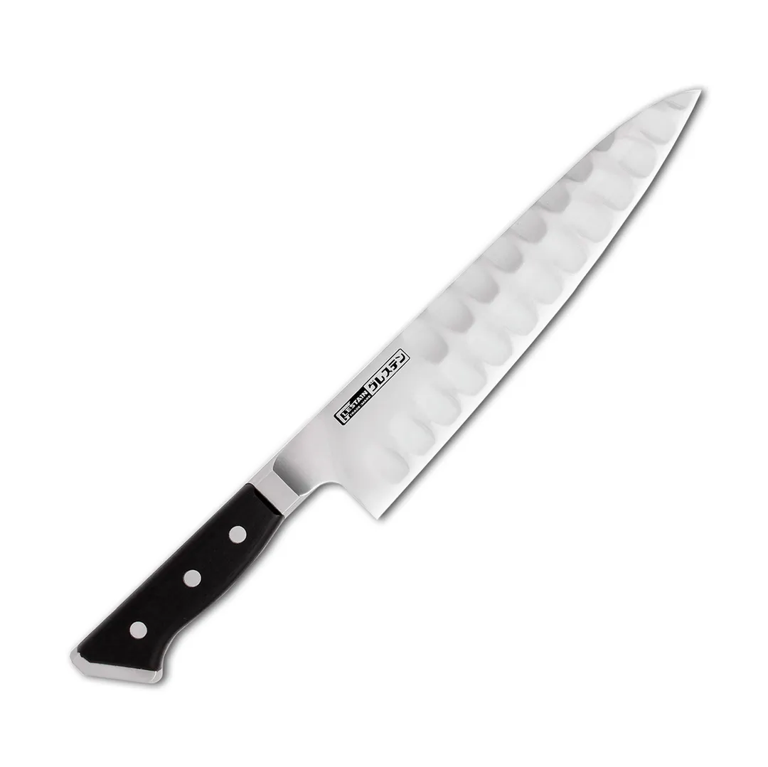 Korin HGL-HGGY-210 Gyuto Knife, 8-1/4" Hollow Edge, 80/20 Edge, Forged 440 Steel, Wood Handle, Japan