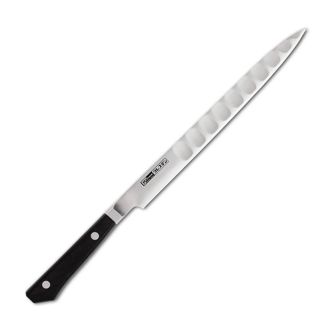 Korin HGL-HGSO-210 Sashimi Knife, 8-1/4" Hollow 80/20 Edge, Forged 440 Steel Blade, Hardwood Handle