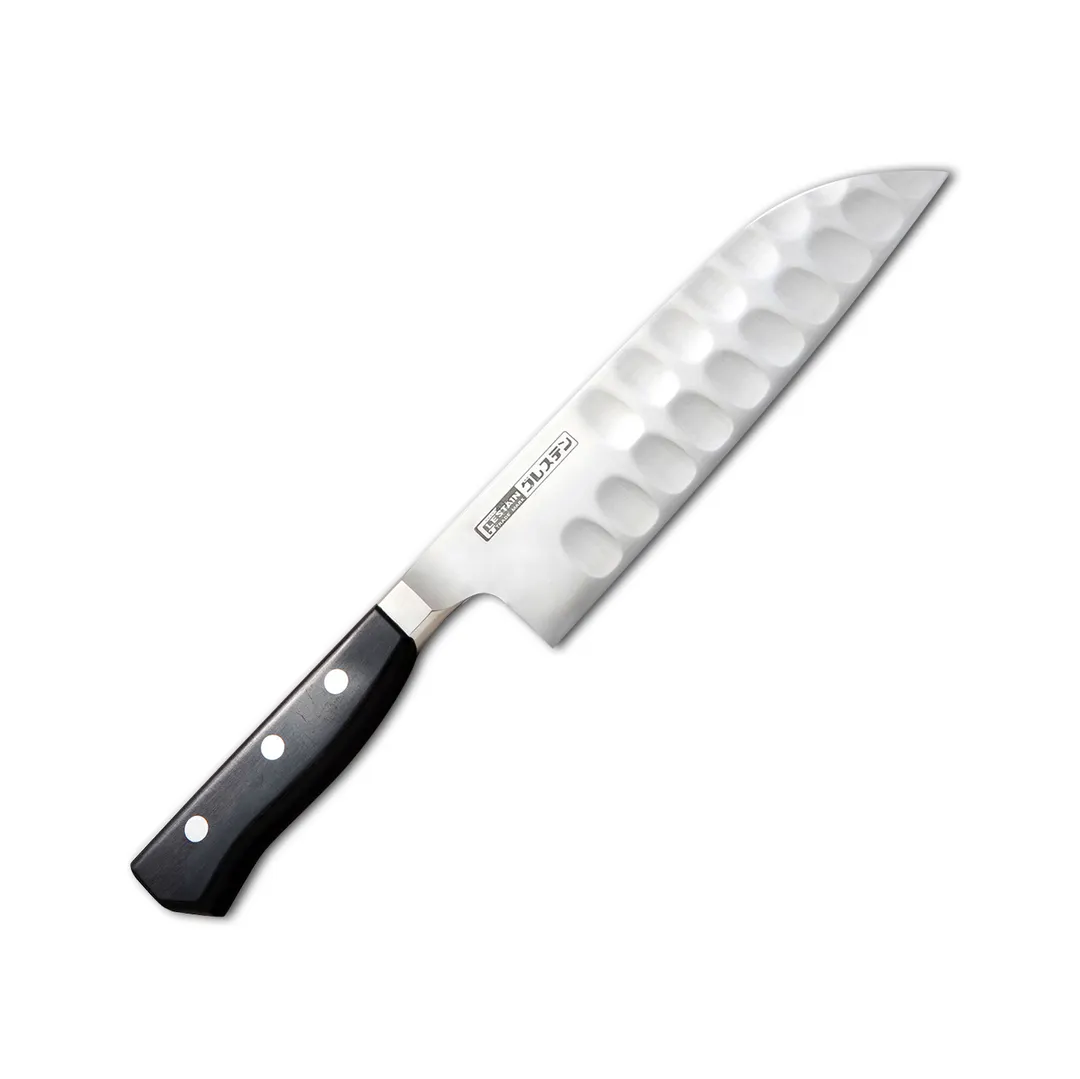Korin HGL-HHGSA-170 Santoku Knife, 6-3/4" (17cm) Forged Hollow Edge, 440 Steel, Hardwood Handle
